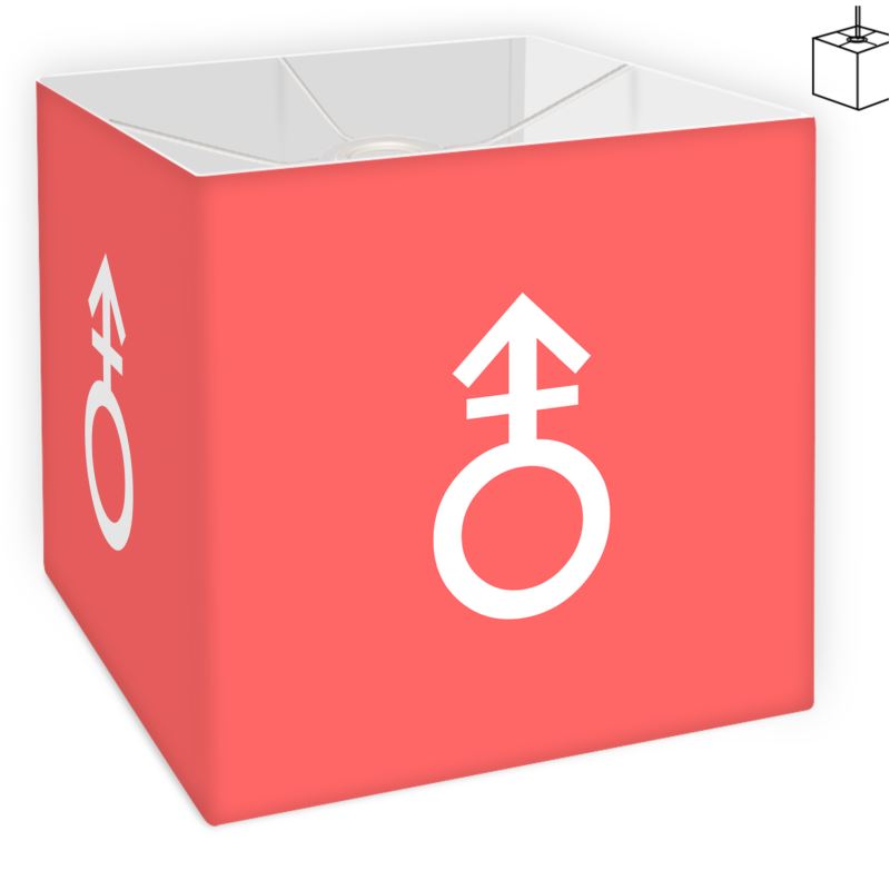 Fyrkantig korallfärgad lampa med symbolen för androgyn på