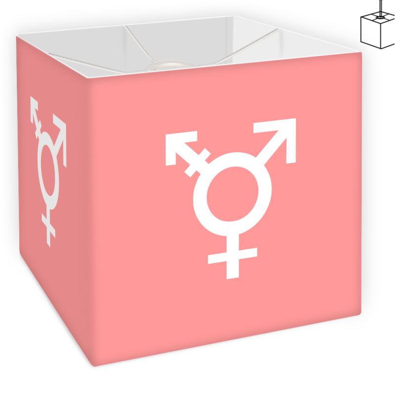 Rosa lampskärm med symbolen för transgender på.