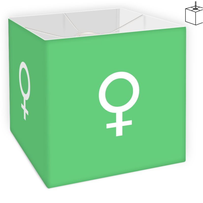 Grön fyrkantig lampskärm med symbolen för kvinna på.